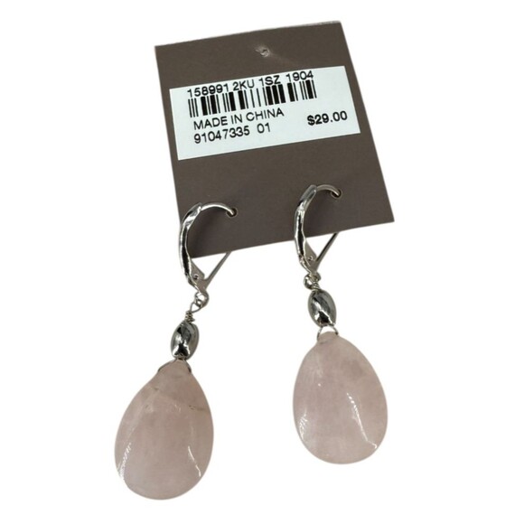 J. Jill Rose Quartz Drop Earrings Sculpted Metal Pink Stone Polished Lever Back - Picture 4 of 4